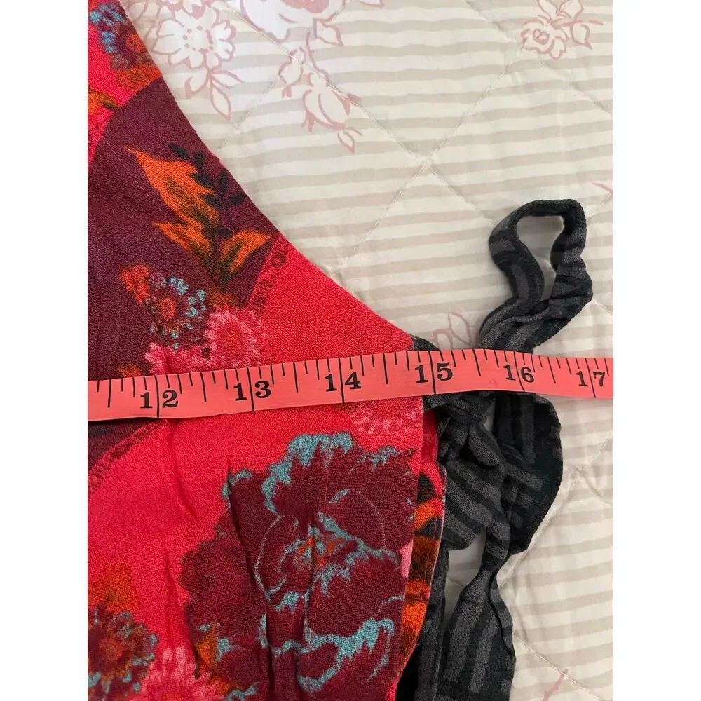 Free People This Sweet Love Top XS Floral Side Tie Scarf Tank Pink Red Boho